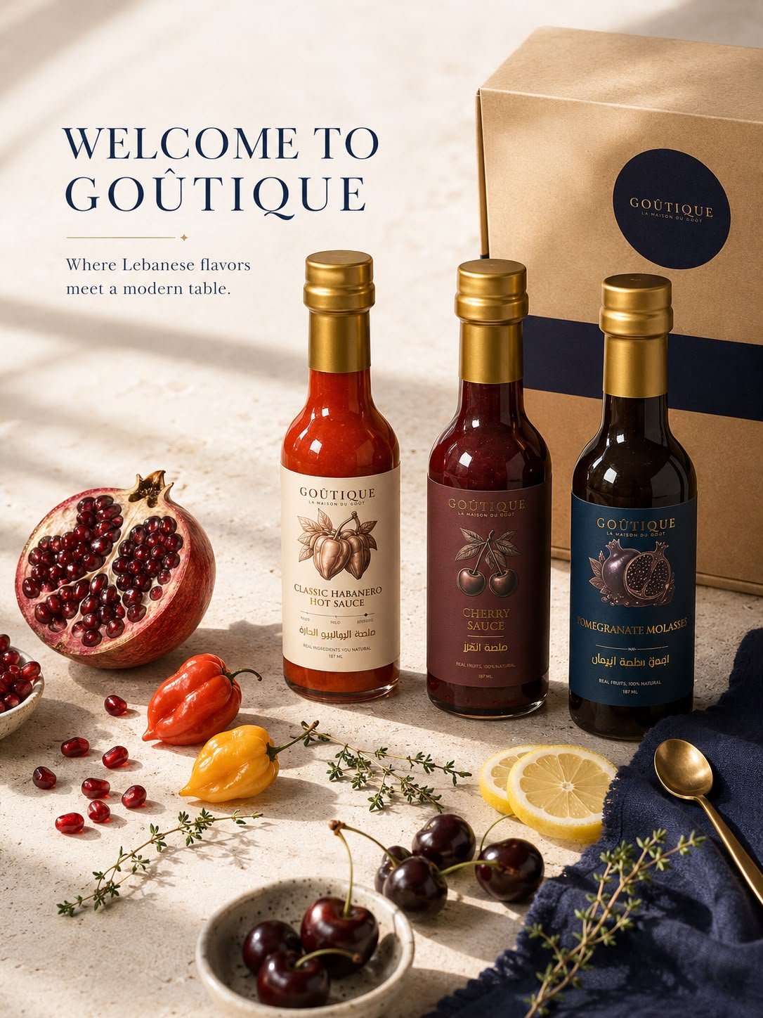 A Go&ucirc;tique gift box packed with sauces and spice pouches